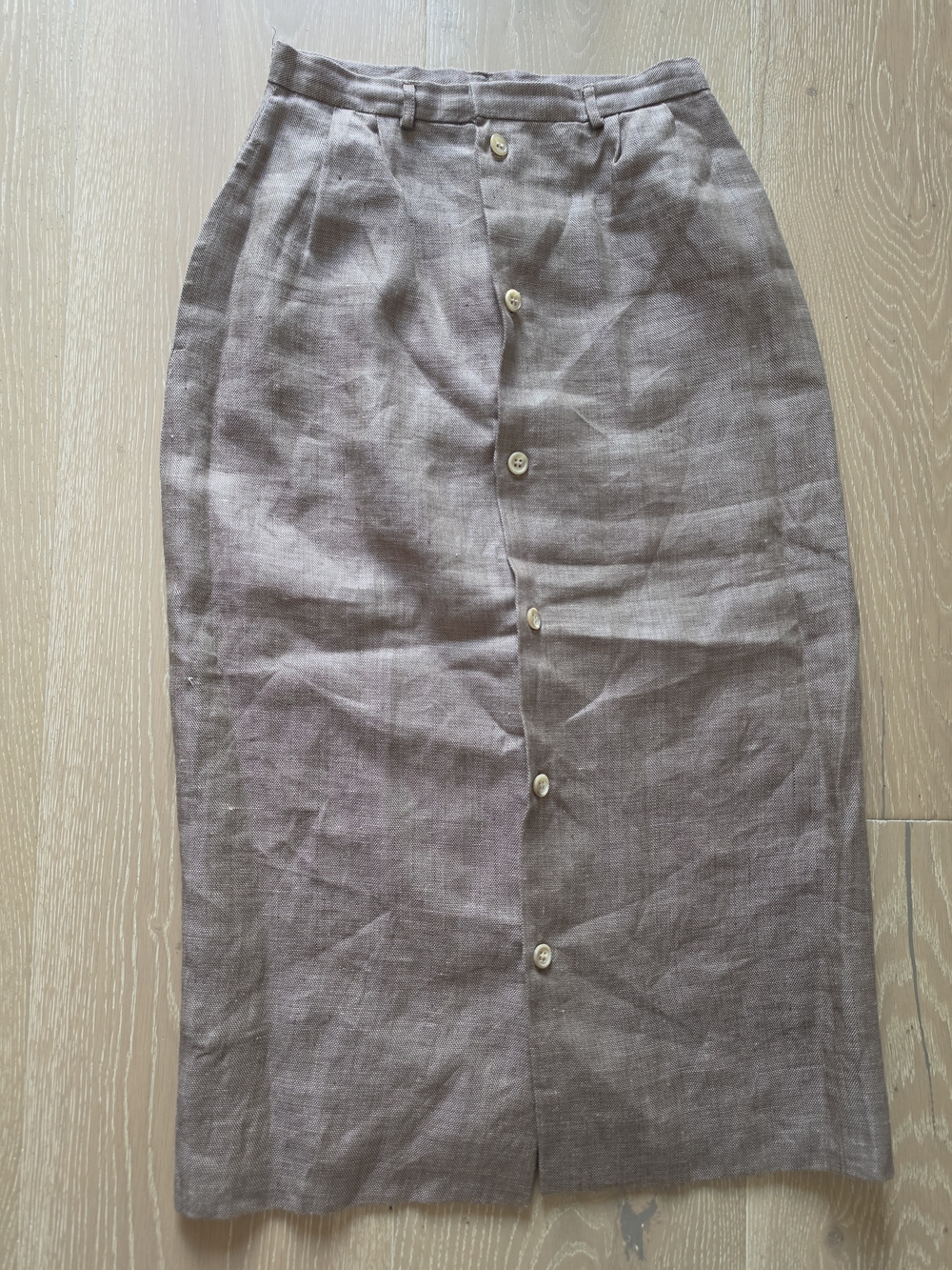 Ralph Lauren Linen-Blend Midi Skirt in Taupe Brown XS-Vintage Size 6